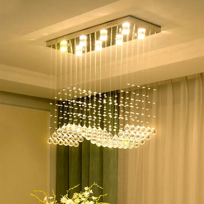 Nordic Crystal Modern LED Rectangle Chandelier - Home Decoration Light Fixtures for Living Dining Room, Cafe, Office, Hotel