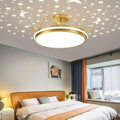 Crown LED Dimmable Ceiling Chandelier – Star and Moon Lamp Pendant for Children's Bedroom and Study