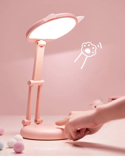 Adorable Folding Pink Cat Ear Desk Lamp - Portable Eye Protection Night Light for Reading and Learning