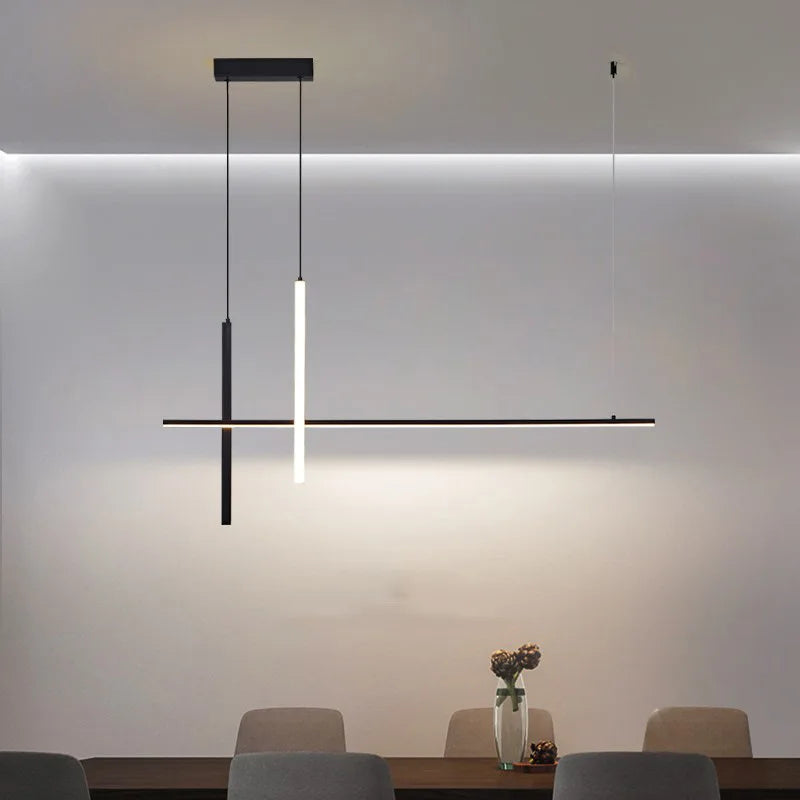 Modern Minimalist LED Chandelier – Dimmable Black Pendant Lamp for Dining Room, Kitchen, or Bar