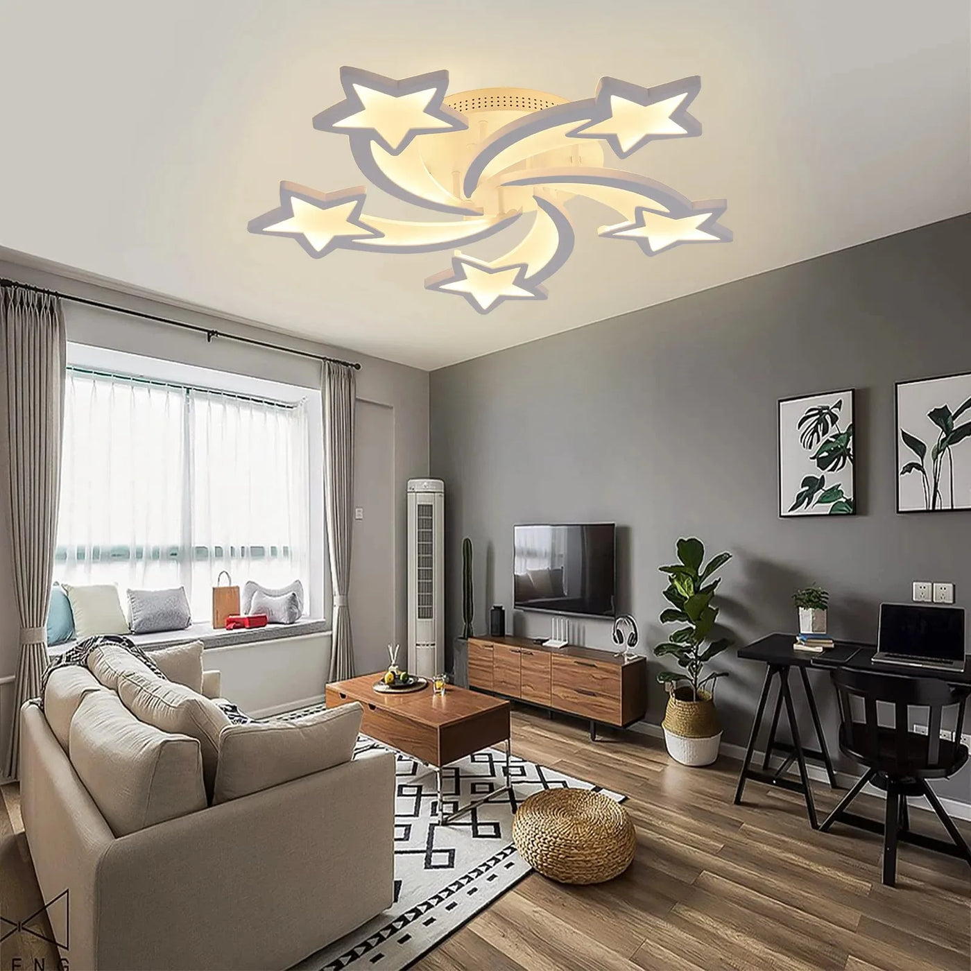 Star LED Light with Remote Dimming Acrylic Smart Ceiling Light Glossy Indoor Lighting Fixture for Living Room Decoration