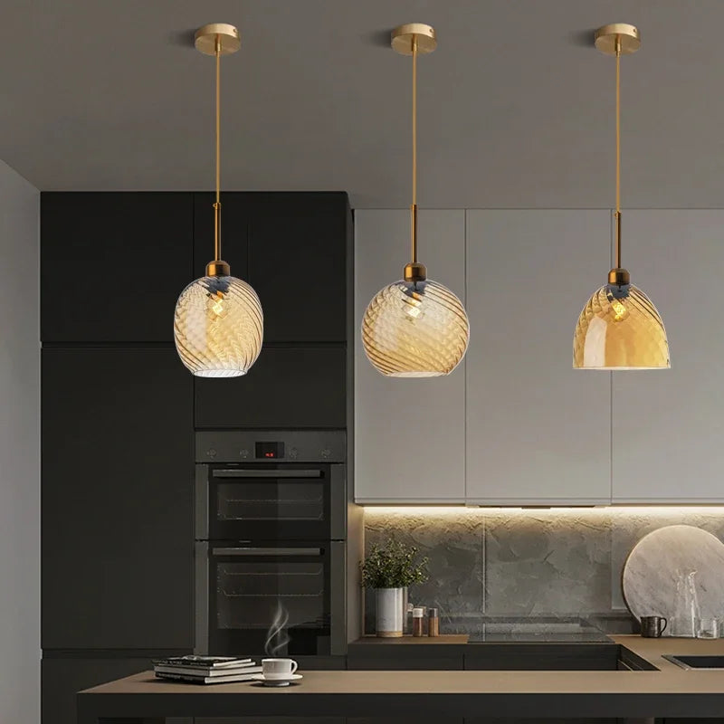 Modern Amber Smoky Grey Glass Chandelier LED Pendant Lights