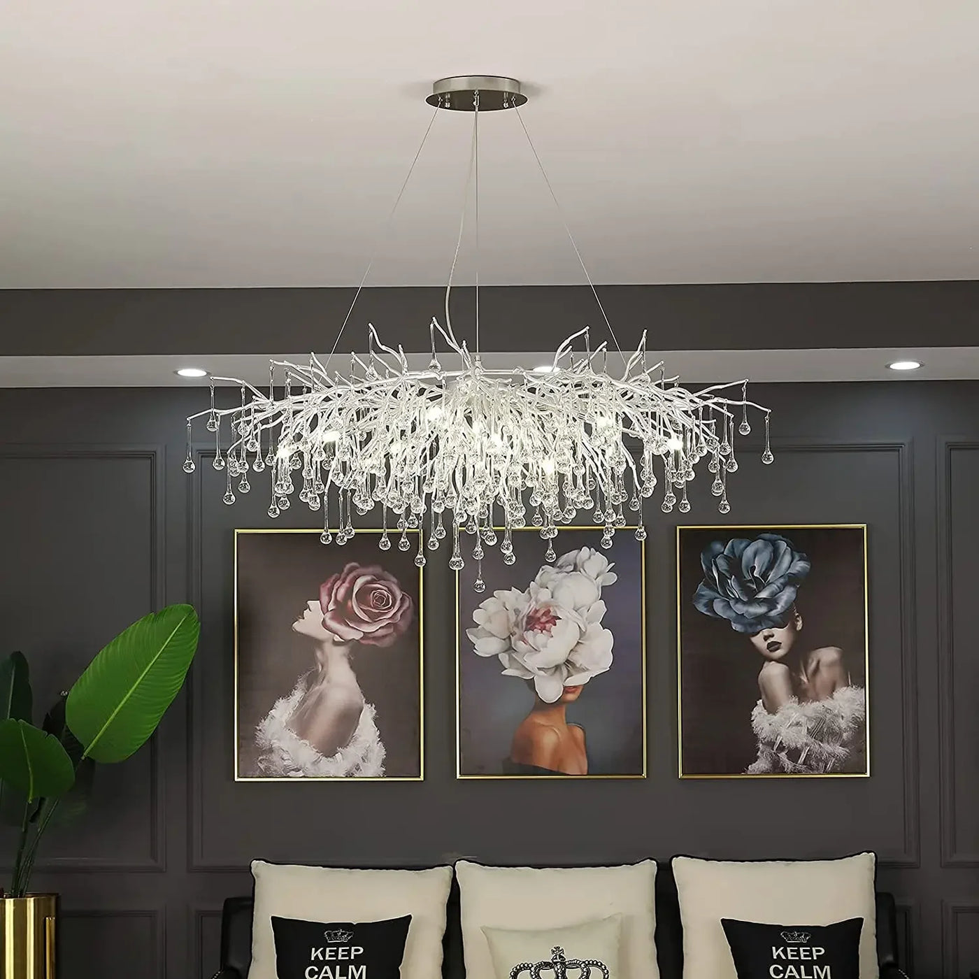 Oblong Crystal Chandelier Living Room Lobby Hotel Light Fixtures for Ceiling Chandelier Luxury Decorative LED Pendant Lights