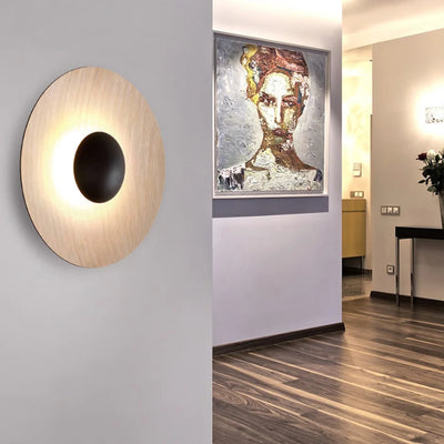 Modern Nordic Wood Grain Round LED Wall Lamp