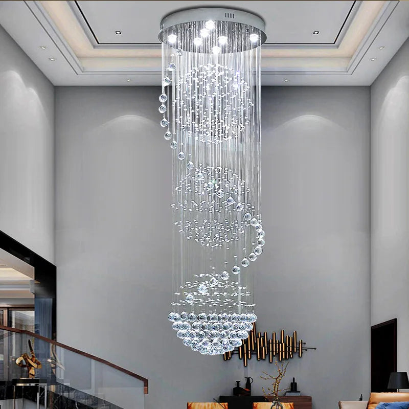 Modern LED Spiral Ball Raindrop Crystal Chandelier - Illuminate Your Space with Spectacular Elegance