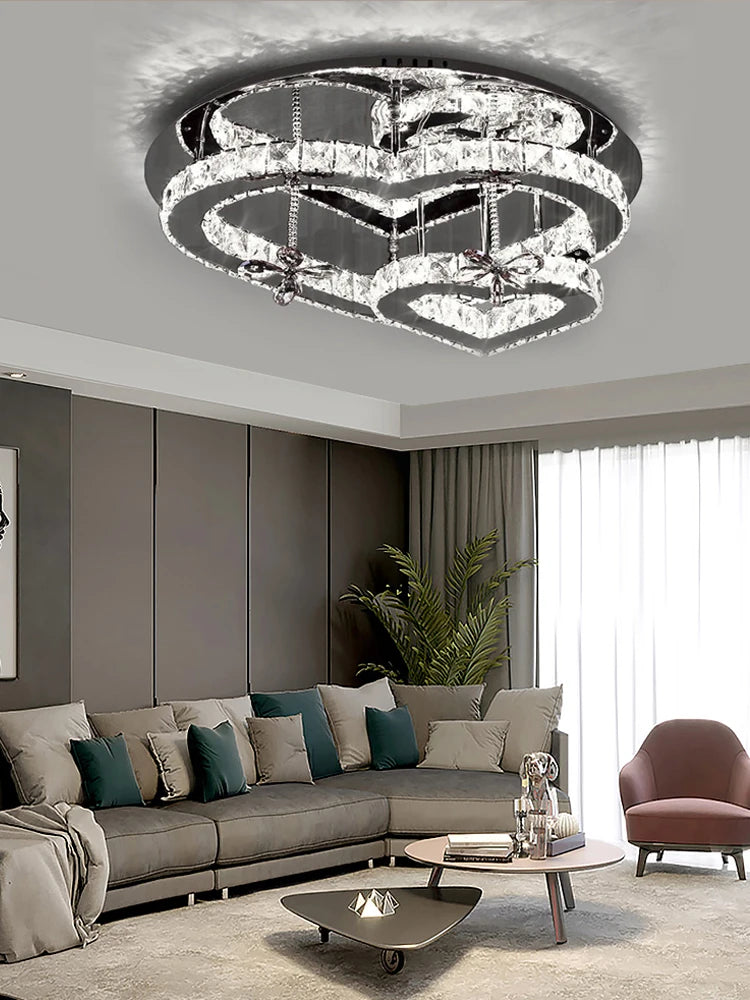 Modern LED Heart Shaped Crystal Chandelier - Illuminate Your Living Space with Love and Elegance