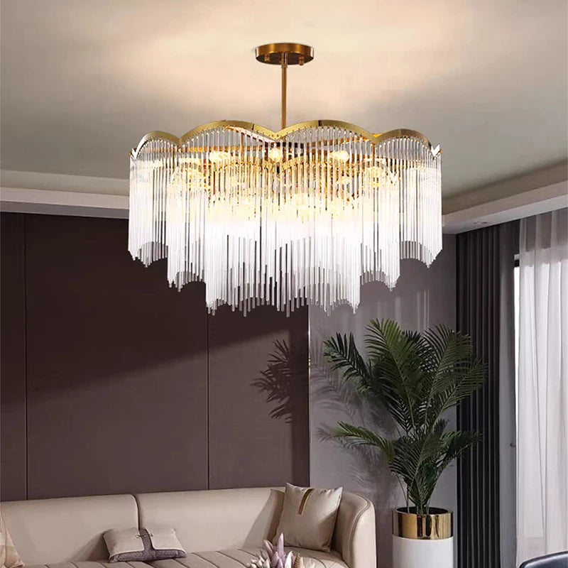 Clear Glass Ceiling Chandelier 2024 New Golden Hanging Lamps for Ceiling Modern LED Light Home Decoration Lustre for Living Room