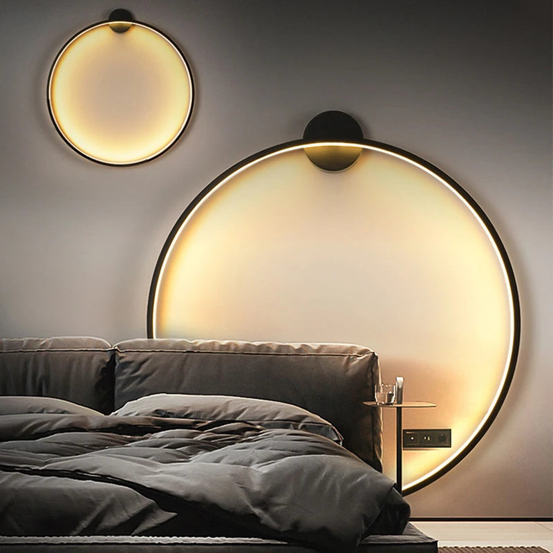 Nordic Light Luxury Minimalist Designer Circle Bedhead Wall Lamp Bedroom Living Room Lobby Decoration Lighting Hotel Background