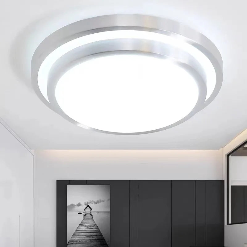 Modern LED Ceiling Light - Double Layers Round Aluminium Remote Controlled Lamp for Bedroom, Dining Room, Living Room Decor