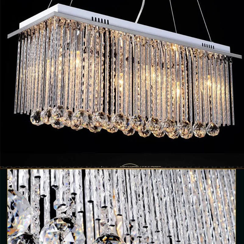 Rectangle Luxury Crystal Pendant Light Fitting Crystal Chandelier Ceiling Suspension Lamp for Dining Room Bedroom