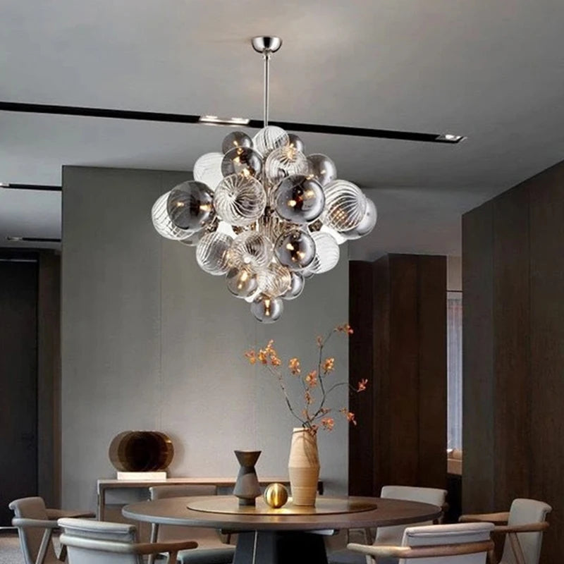 Modern Nordic Style LED Chandelier - Elegant Grey Glass Ball Design