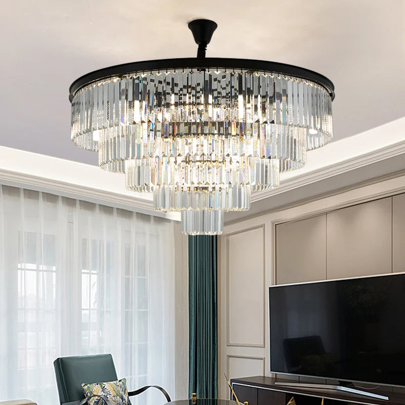 Modern Crystal Gold Chandelier - Elegant Lighting Fixture for Living Room and Bedroom Decor