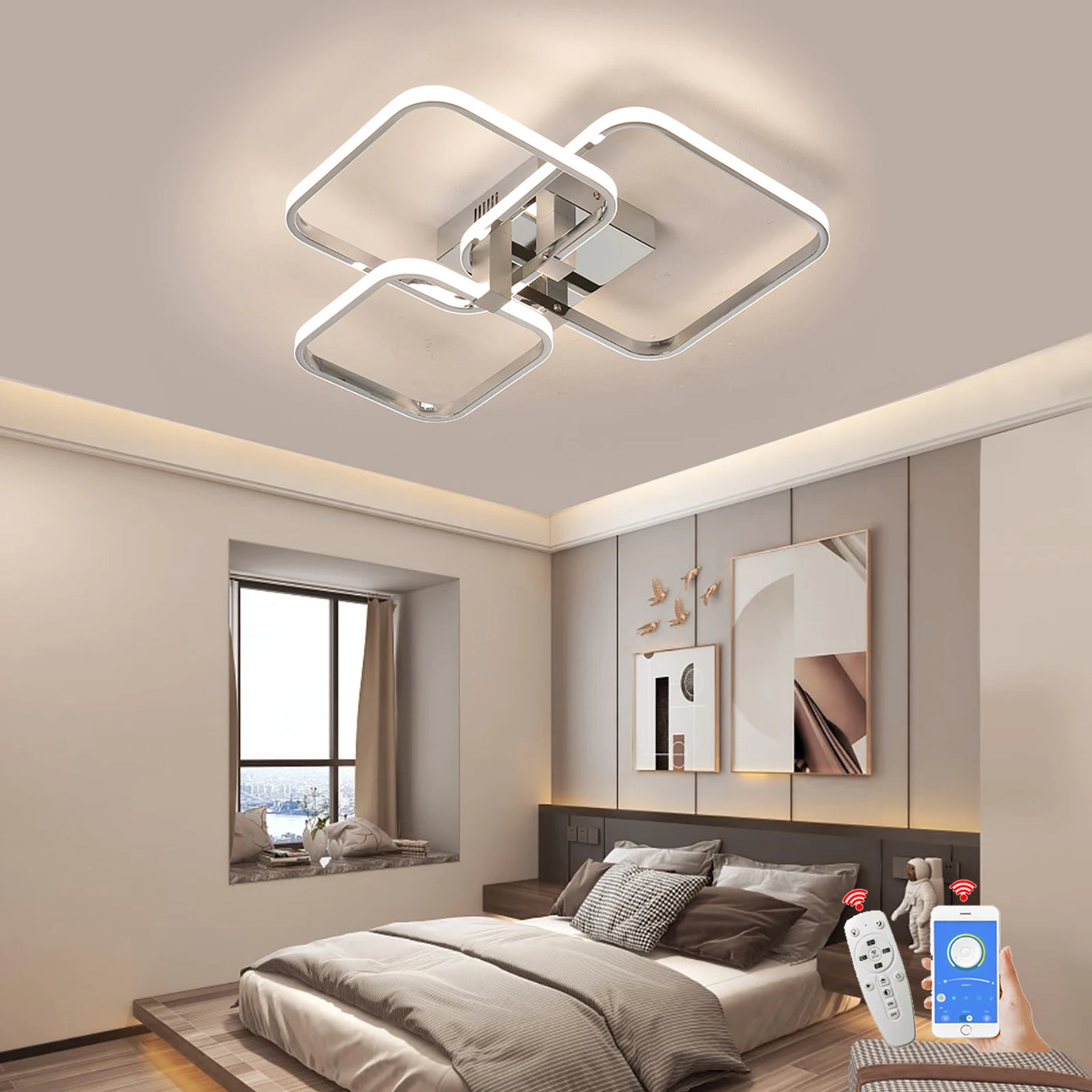 Modern Ceiling Chandelier - Gold Chrome Living Room Dimmable Bedroom Ceiling Light with 3-6 Heads for Kitchen Lamp