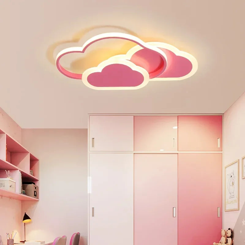 Nordic Love Star Cloud Shape LED Ceiling Light - Modern White and Pink Home Decor for Children's Rooms