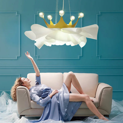 Modern Minimalist Gold Crown Crystal Chandelier - Elegant Lighting for Bedroom and Princess-themed Decor