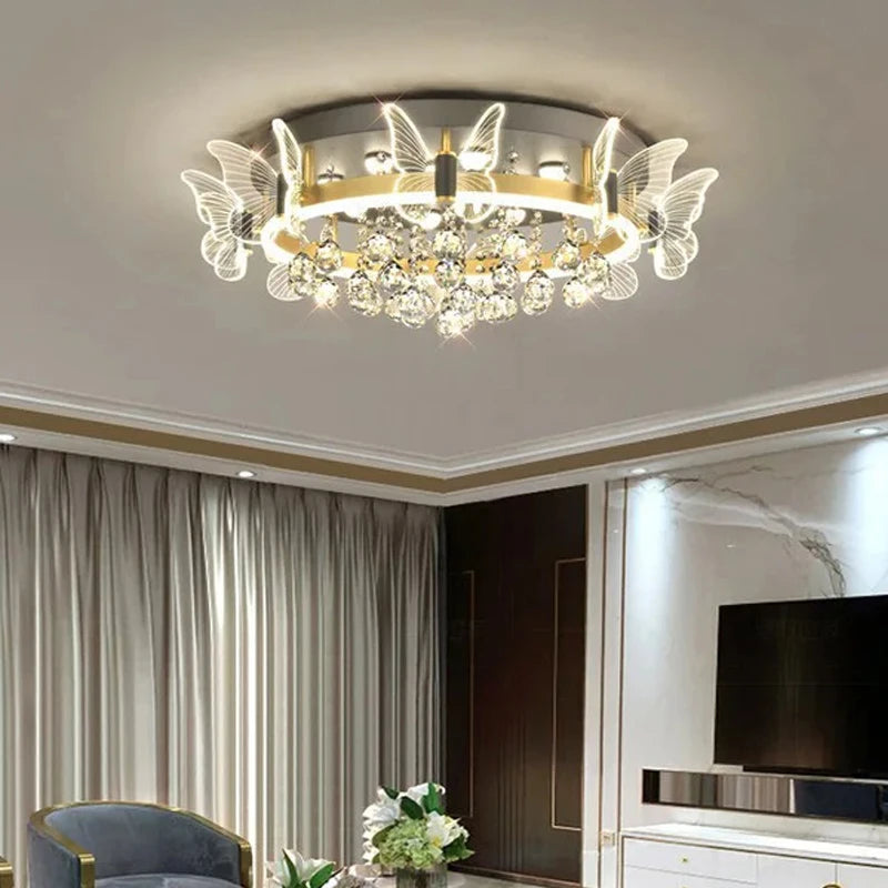 Cartoon Children's Room Crystal Ceiling Light - New Butterfly Chandelier and Balloon LED Bedroom Light