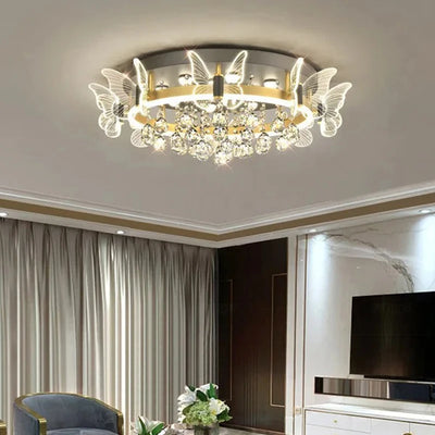 Cartoon Children's Room Crystal Ceiling Light - New Butterfly Chandelier and Balloon LED Bedroom Light