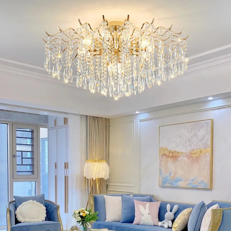 Modern Crystal Luxury LED Lights Chandelier - Elegant Ceiling Pendant Lamp for Living Room, Bedroom, and Home Decoration