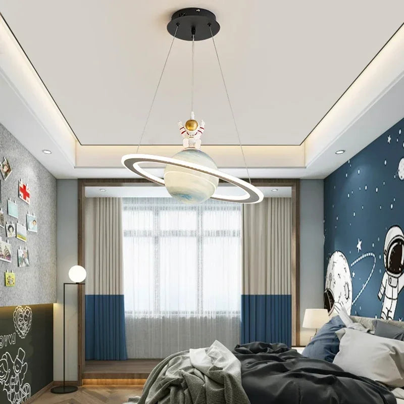 Nordic Astronaut & Planet Glass Pendant Light for Children's Bedroom and Home Decor