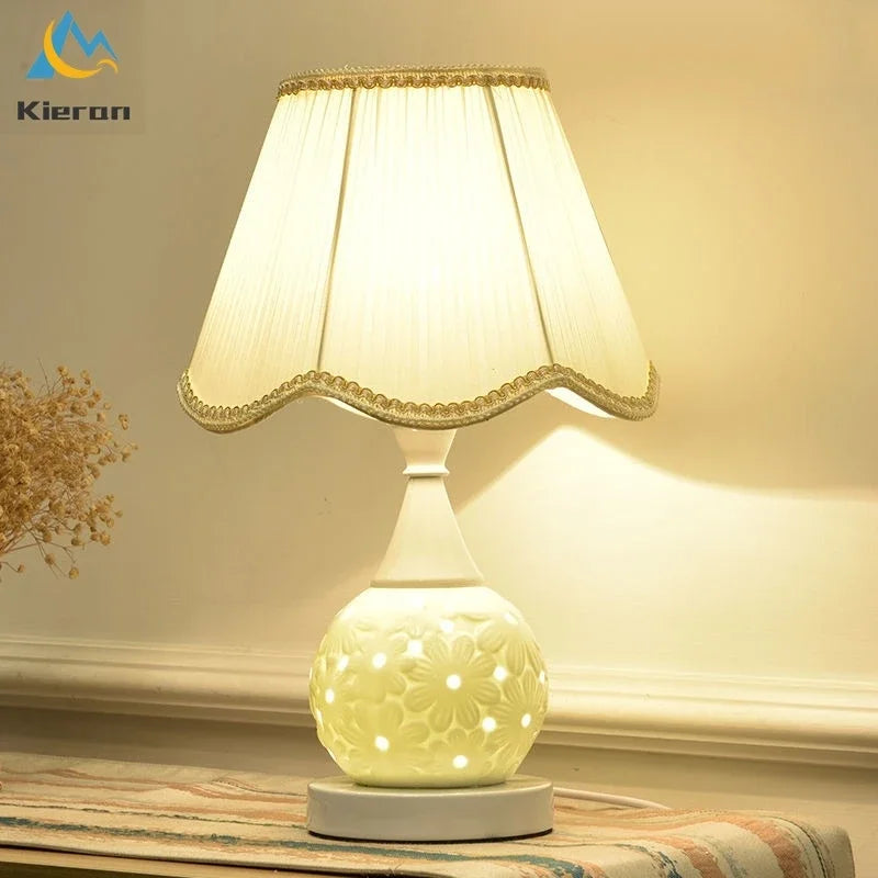 European Modern Simple Ceramic LED Desk Lamp - Bedroom Study Bedside Table Lamp for Living Room Decor, Dimming Fabric Art Floor Lamp