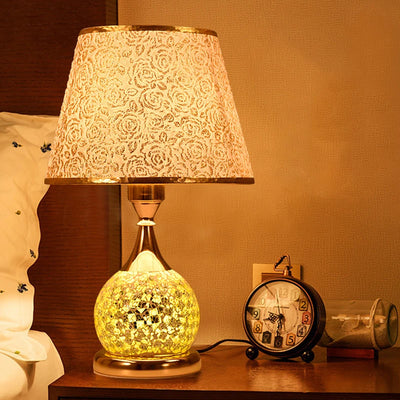 E27 Bedroom Table Lamp - Romantic and Warm European Style Desk Light, Retro Home Bedside Lamp with Fabric Decorative Shade