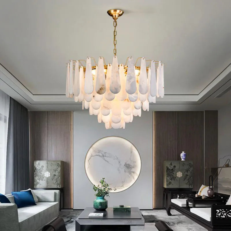 Luxury All Copper Marble Chandelier Living Room Light Postmodern Atmosphere Dining Room Bedroom Light Creative Simple Lighting