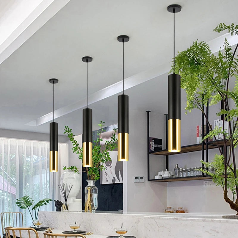 Modern Long Tube LED Pendant Light for Home Indoor Decor Lustre Kitchen Island Bar Living Dining Room 7W Black Gold Hanging Lighting