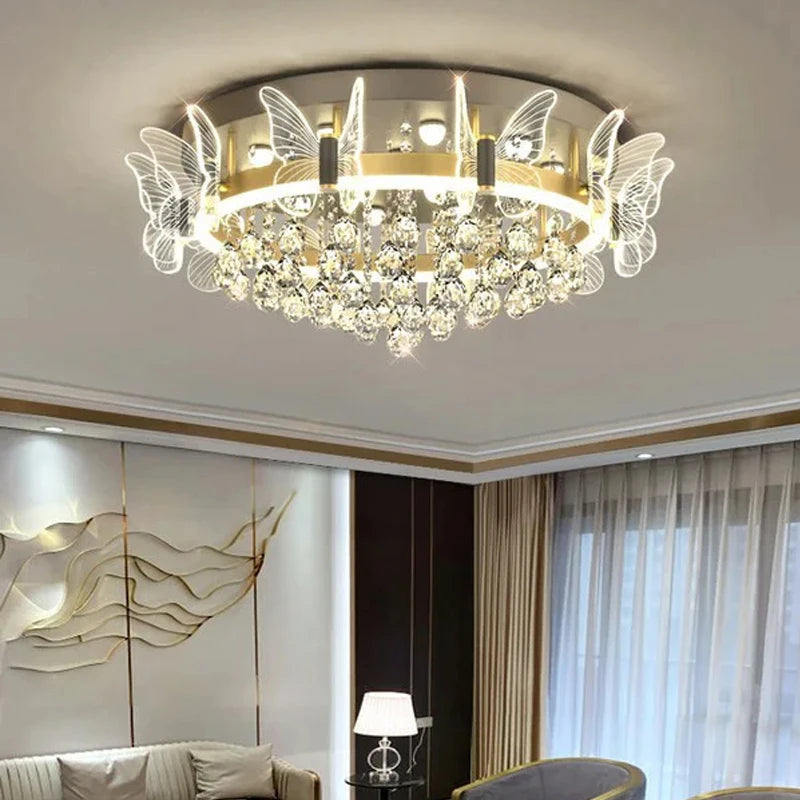 Cartoon Children's Room Crystal Ceiling Light - New Butterfly Chandelier and Balloon LED Bedroom Light