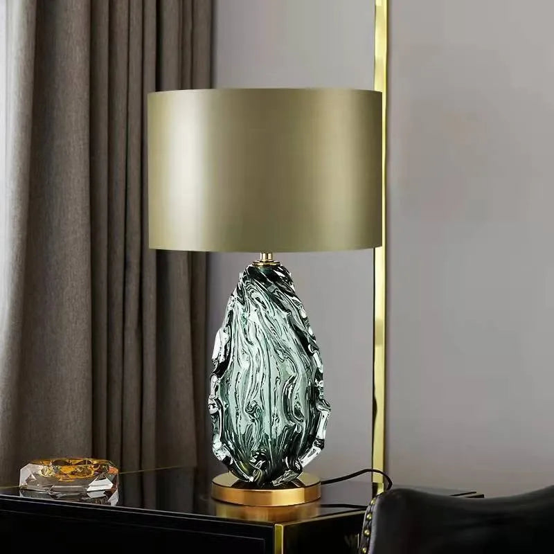 Modern Crystal Table Lamp - Green Glass Stand with Luxurious Appeal