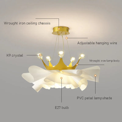 Modern Minimalist Gold Crown Crystal Chandelier - Elegant Lighting for Bedroom and Princess-themed Decor