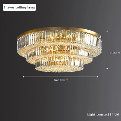 Modern Luxury Crystal Ceiling Chandelier - Elegant LED Gold Light Fixture for Large Living Rooms