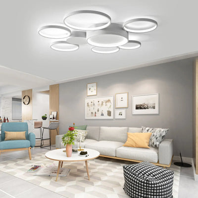 Modern Minimalist Flush Mount LED Ceiling Light - 7 Rings Design with Remote Control for Living Room, Bedroom