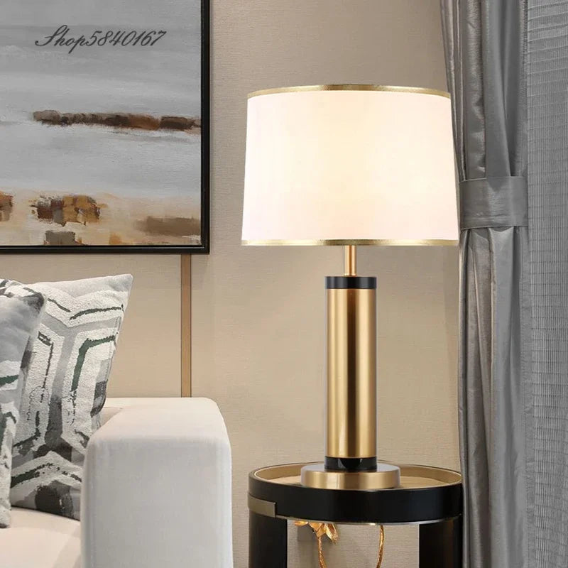 Modern Copper Table Lamp - Sleek Minimalism for Bedroom and Living Room Decor