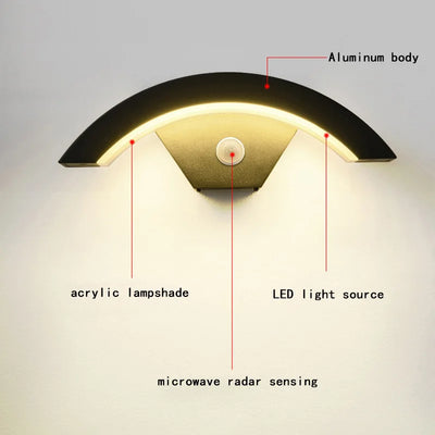 Semicircular Outdoor Wall Lamp with Motion Sensor - IP65 Waterproof LED Lighting for Entrance, Porch, Garden, and Courtyard