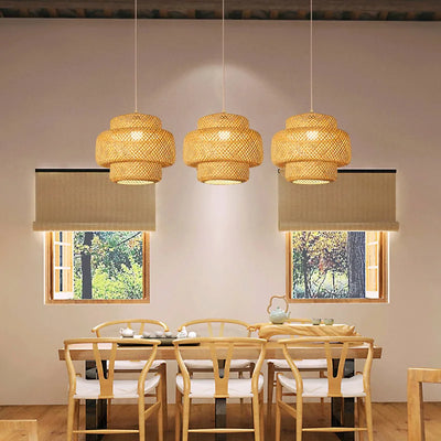 Natural Rattan Bamboo Lantern Pendant Light for Elegant Home Decor