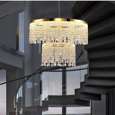 High End Designer Crystal Water Curtain Pendant Chandelier for Foyer Dining Room Hotel Hall Home Decor Staircase LED Lighting