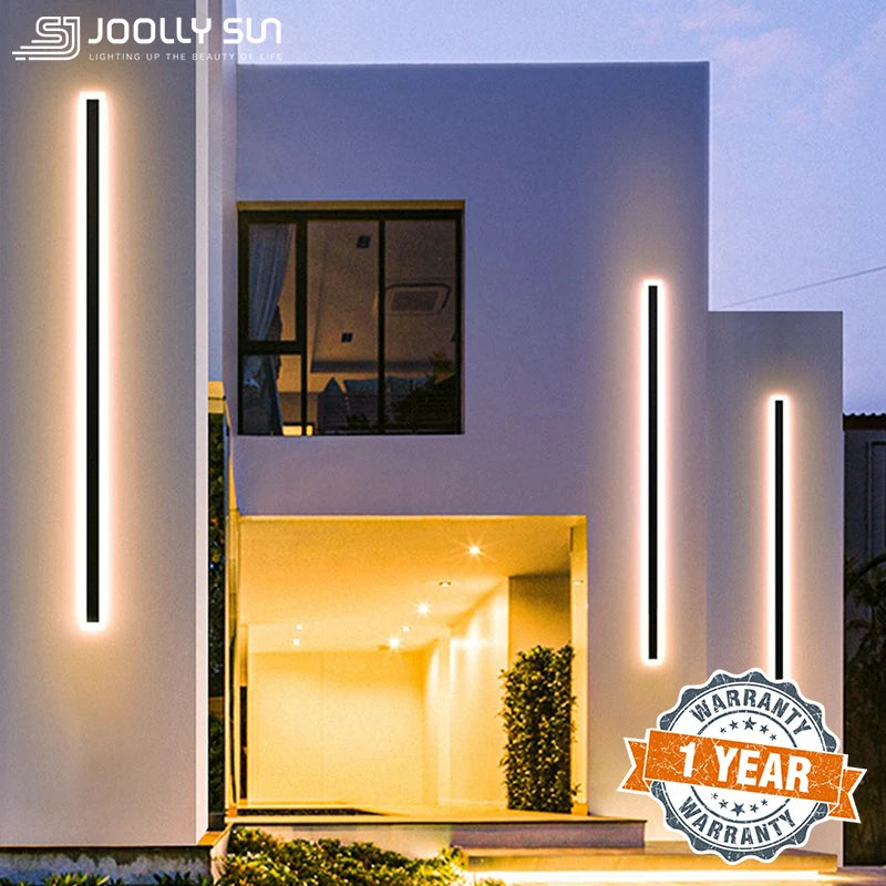 JoollySun LED Wall Lamp: Modern Outdoor Long Strip Sconce