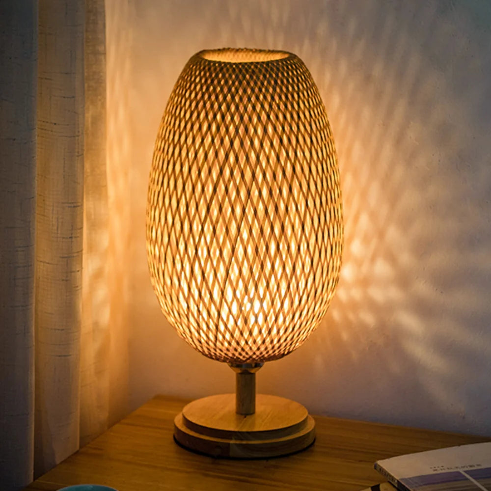 Bamboe Handwerk Weven Table Lamp – Warm Bamboo Bedroom, Study, and Living Room Decoration