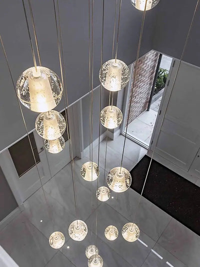 Modern Crystal Ball LED Chandelier - Elegant Lighting for Spiral Staircase Living Rooms