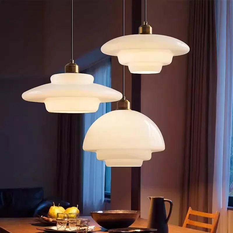 Nordic Cream Wind Milk Glass Pendant Lights - Modern LED Decorative Light Fixtures for Kitchen Island and Dining Room