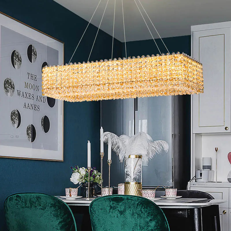 Champagne Crystal Bead Ceiling Chandelier - Modern LED Hanging Lamp for Dining Room