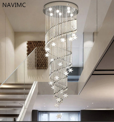 Modern Crystal Chandelier - Moon and Star Spiral Design for Lobby and Stair Lighting