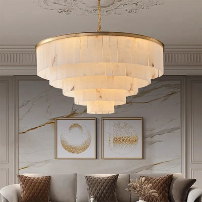 Modern Marble Chandelier - Luxury LED Hanging Lamp with Natural Marble Accents