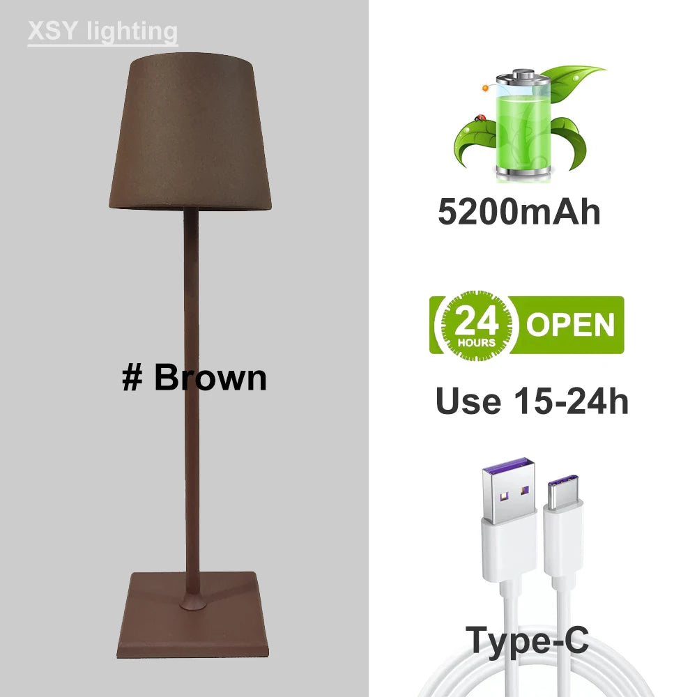 Hotel Cordless USB Rechargeable Table Lamp | Waterproof Touch Switch for Bedroom, Living Room & Restaurant