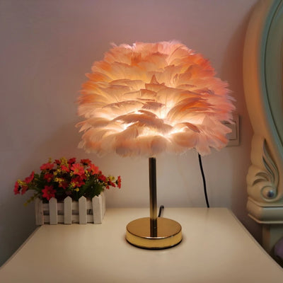 Modern Ostrich Feather LED Table Lamp - Contemporary Lighting Fixture for Living Room, Bedroom, and Home Decor