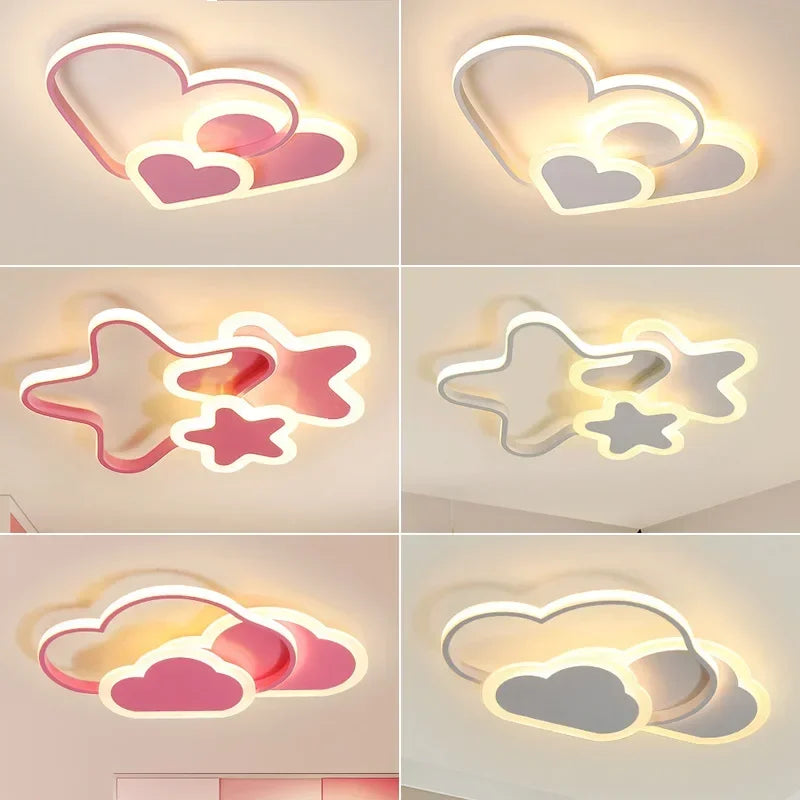 Nordic Love Star Cloud Shape LED Ceiling Light - Modern White and Pink Home Decor for Children's Rooms