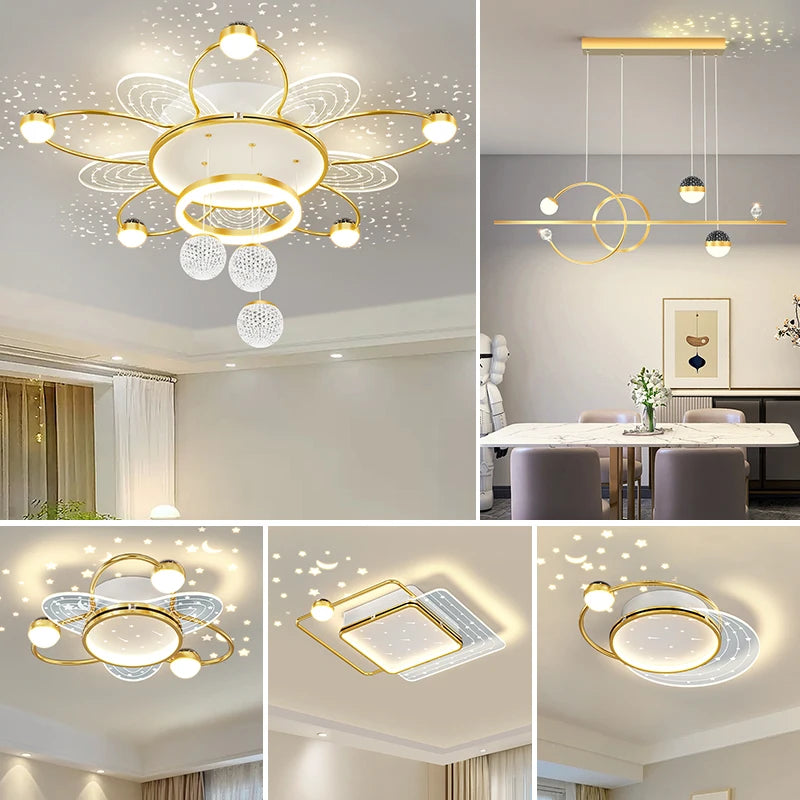 Modern Stars Shadow Ceiling Chandeliers - Nordic Gold LED Pendant Lights for Living Dining Room Hall Home Decor Bedroom Lamps Fixture