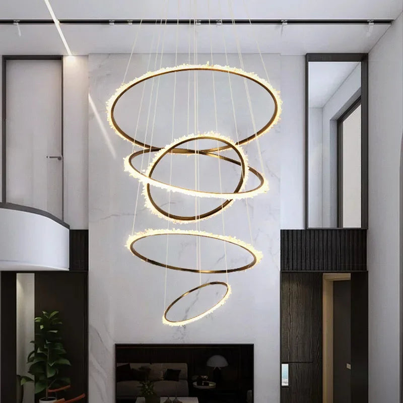 Modern Crystal LED Chandelier - Luxury Indoor Hanging Lamps for Duplex Building