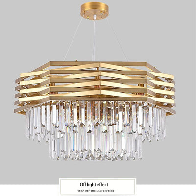 Luxury Crystal Chandelier - Gold LED Pendant Light with E14 Lamp Base for Living Room Dining Room Kitchen Bedroom