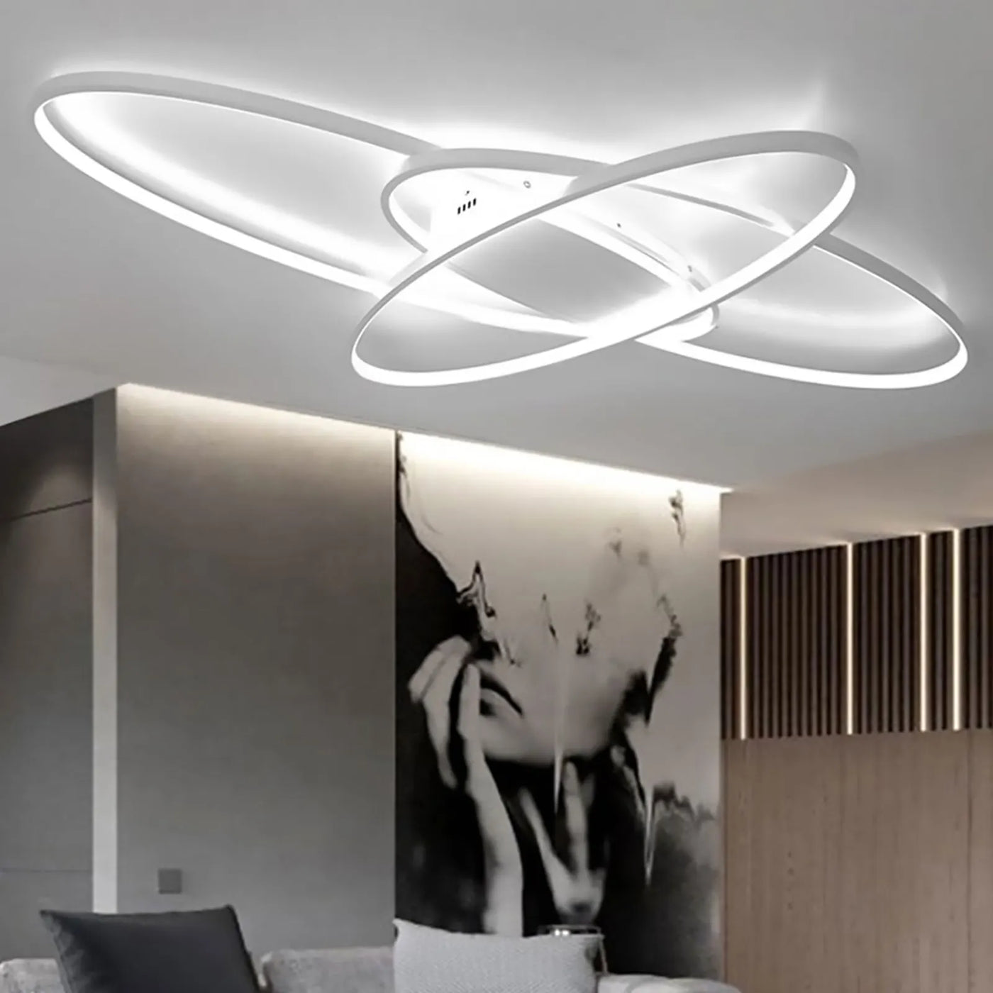 Modern Geometric Chandelier LED Ceiling Light Flush Mount 3 Color Dimmable Lamp